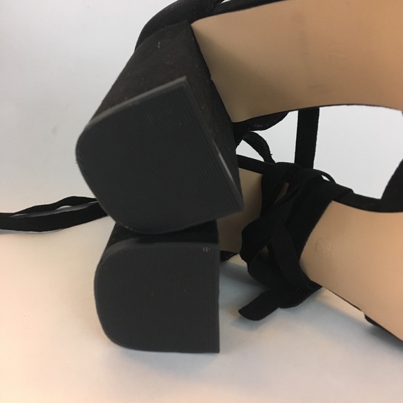 Loft lace up black suede leather block heel sandal - Picture 6 of 8